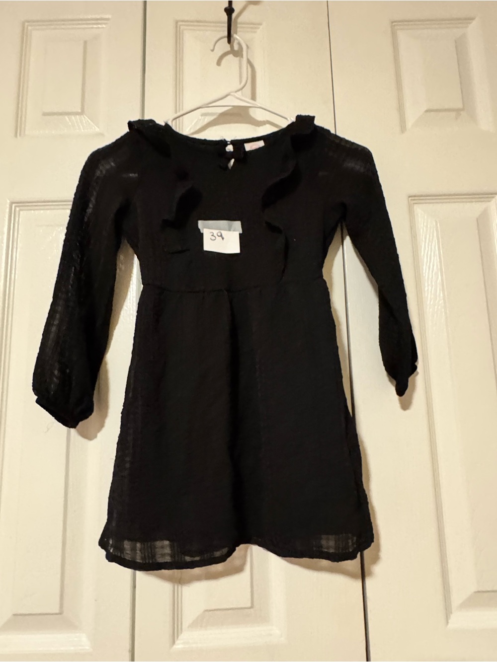 Girls Black Long Sleeve Ruffle Dress